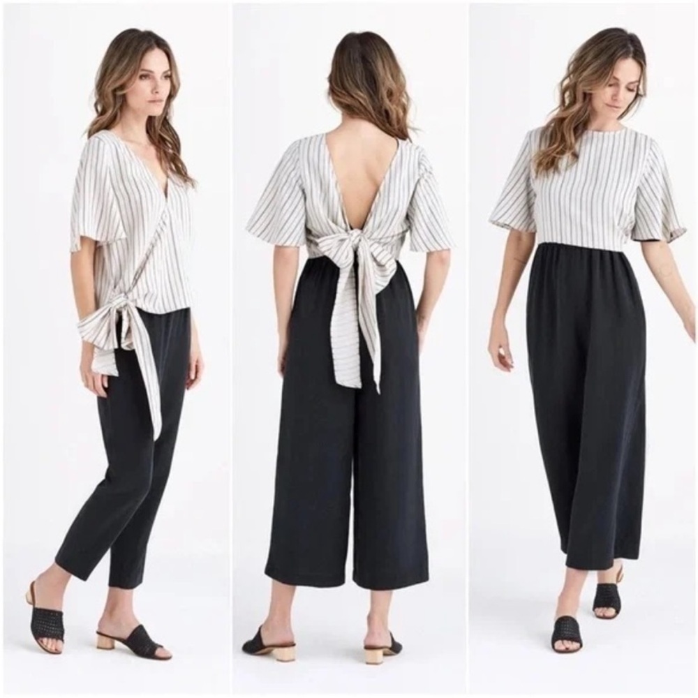 Vetta White Black Stripe Convertible Tie Wrap Blouse Deadstock Capsule Neutral S